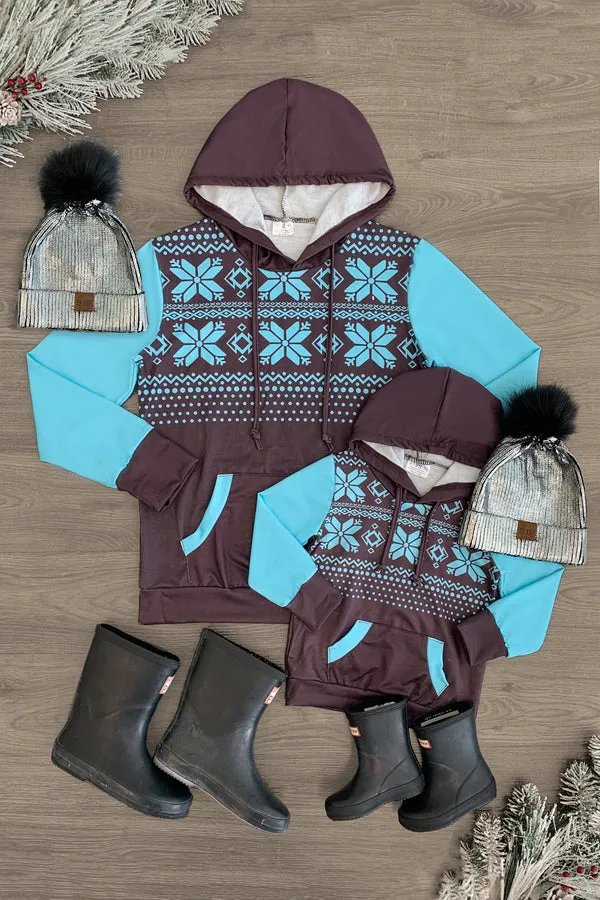 Brown and turquoise snowflake hoodie
