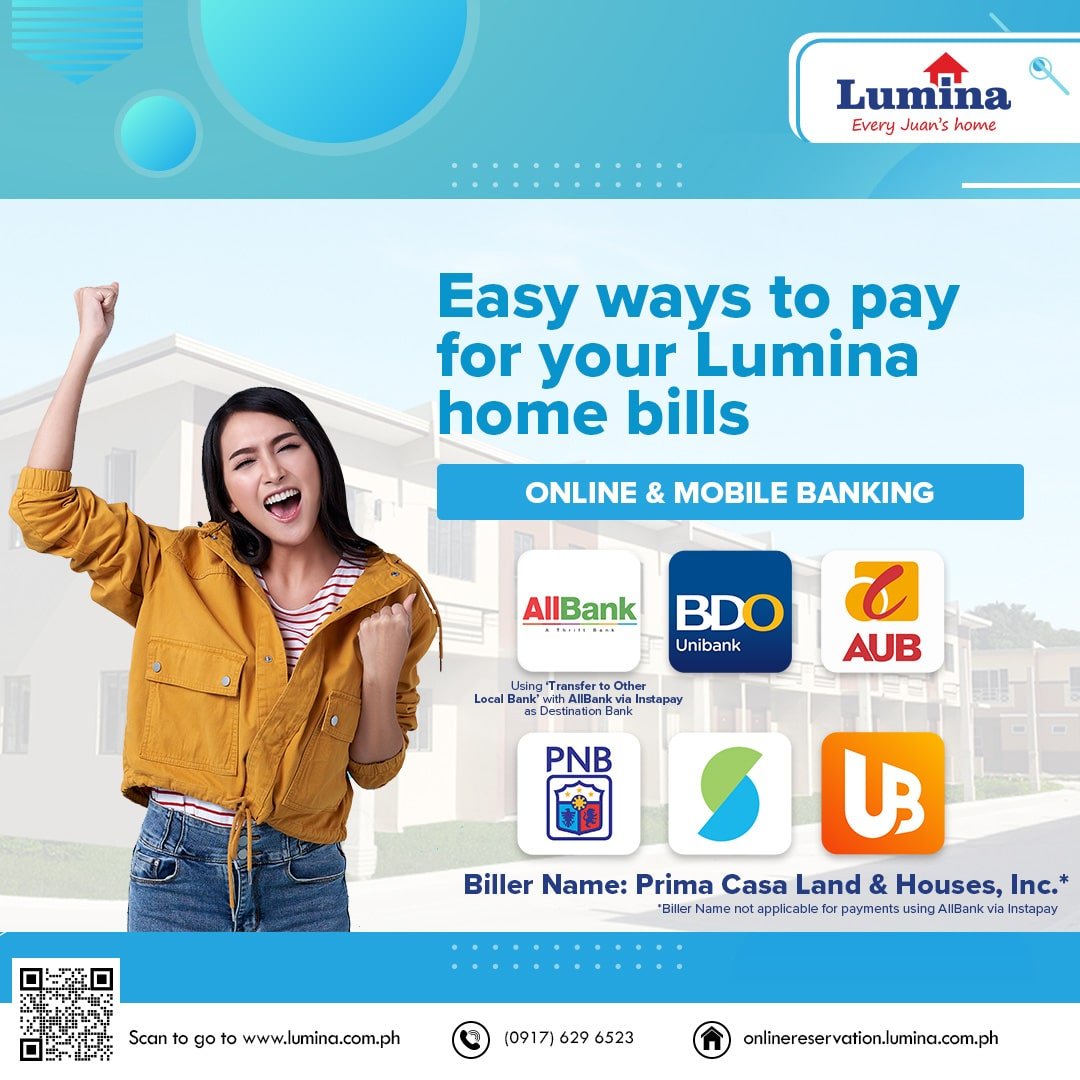Pay your Lumina monthly downpayment and amortization through digital banking