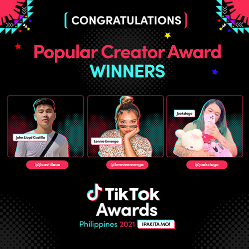 Tiktok Awards Philippines 2021 Popular Creatve Award