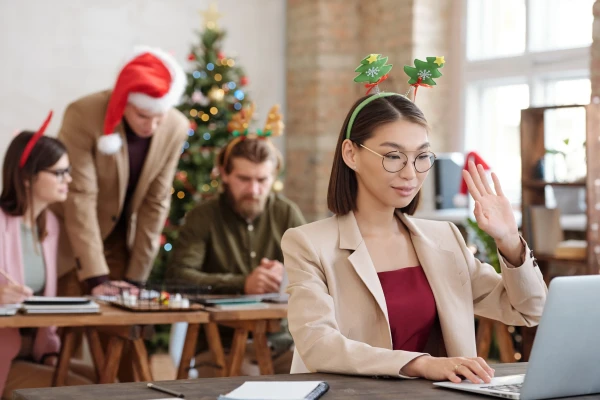 Gather different virtual Christmas party idea for holiday happy hour.